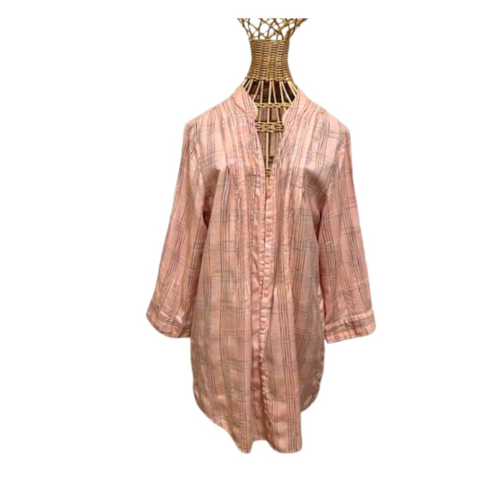 Art and Soul peach pintuck striped button down tunic top.